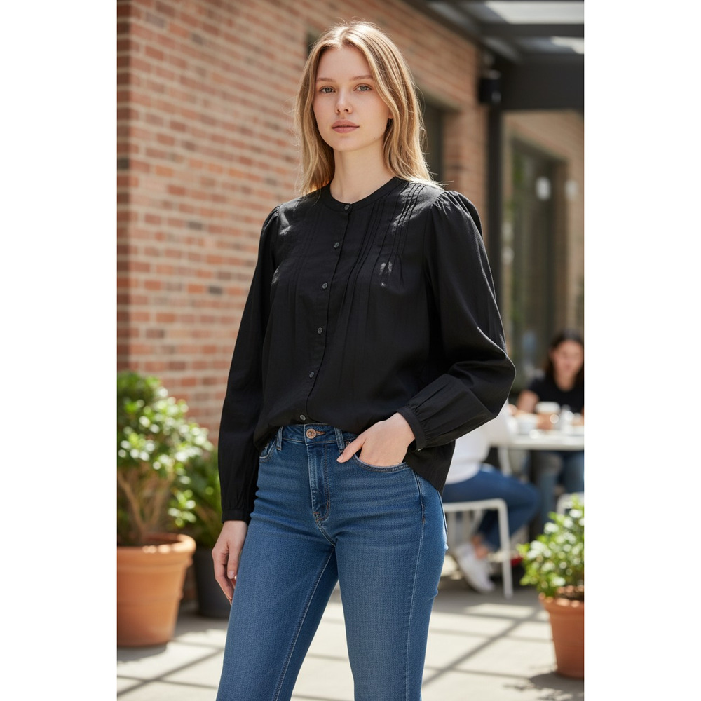 Time and Tru Pintuck LS Blouse Color: Black Soot Size: 8/10